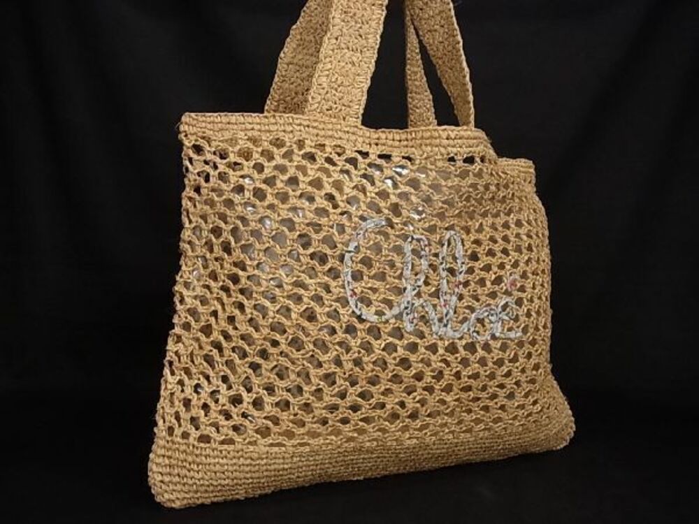 Chloe Tote Shoulder Bag Raffia Beige